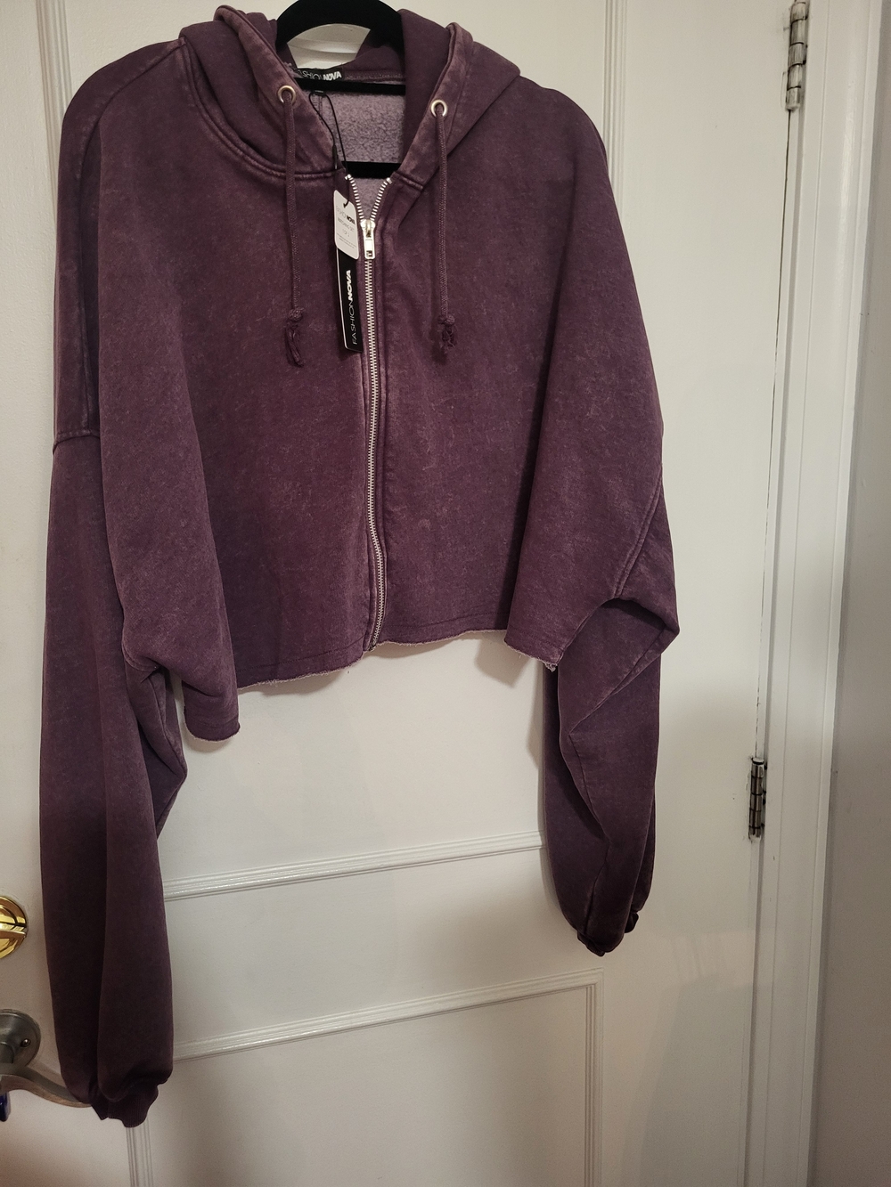 Fashion Nova On The Go Washed Fleece Cropped Zip-Up Hoodie - Purple / 3X
